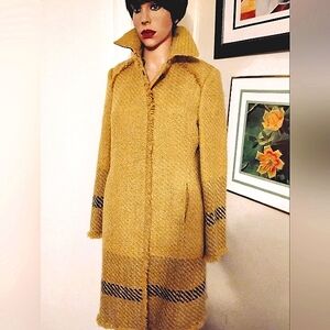 LES COPAINS YELLOW GREEN BLACK WOOL BLEND COAT ITALY 3 SEASONS